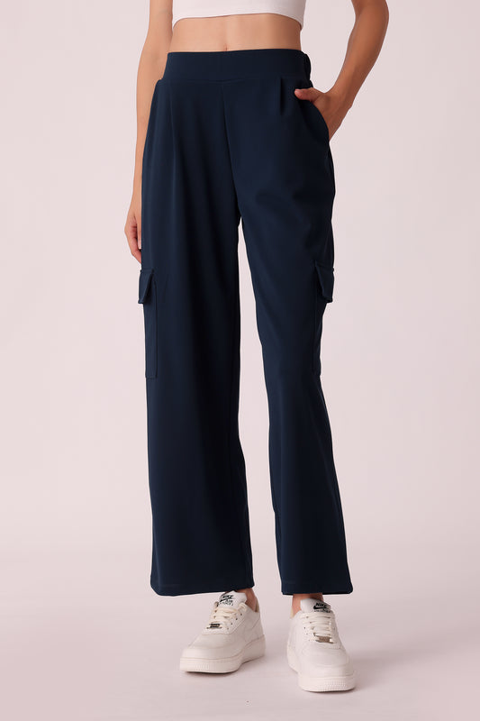 women pant cargo fit - Navy