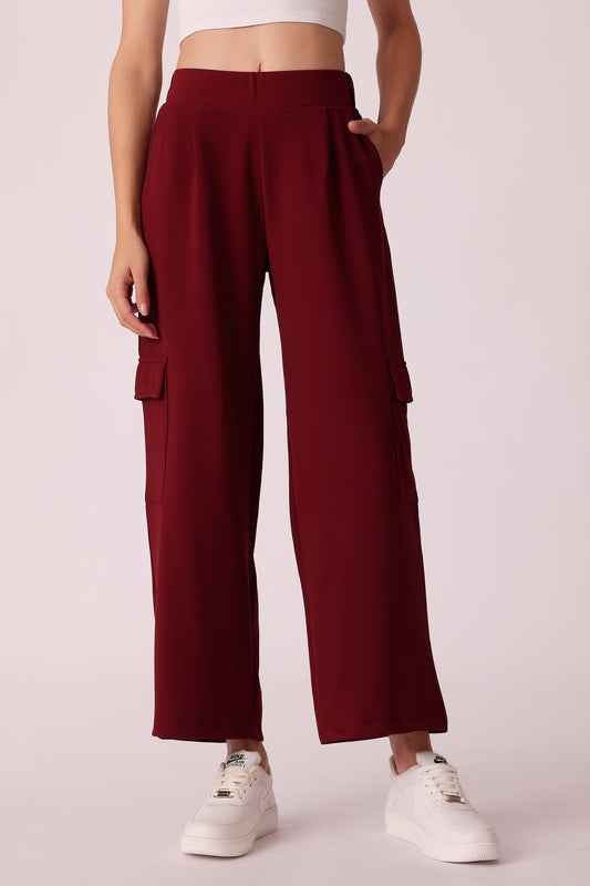 women pant cargo fit - Maroon