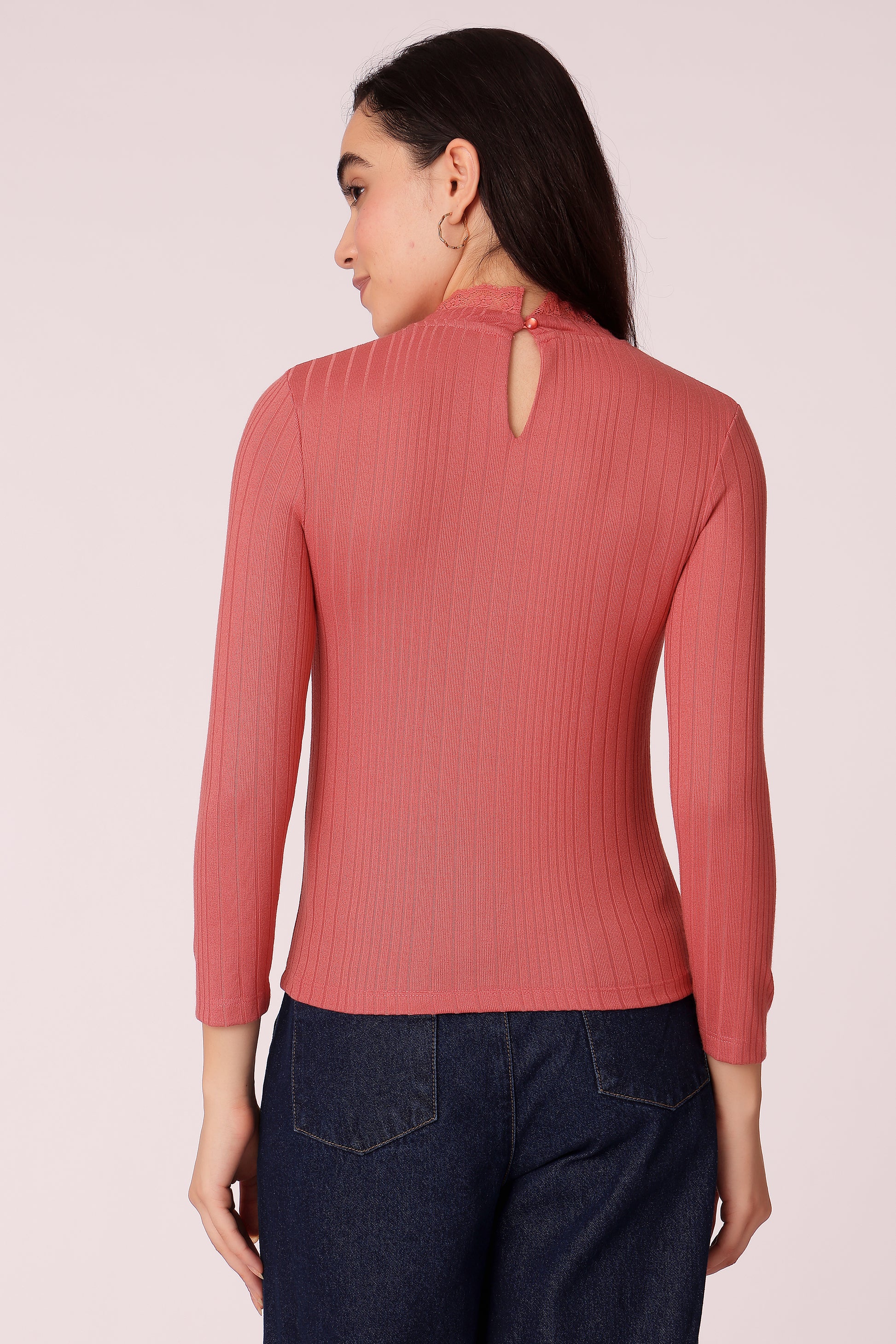 women rib knit high neck top - extra image 2