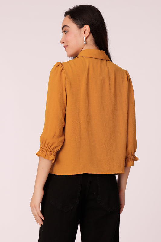 women  collared shirt with puff sleeves - extra image 2