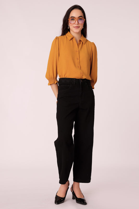 women  collared shirt with puff sleeves - extra image 3