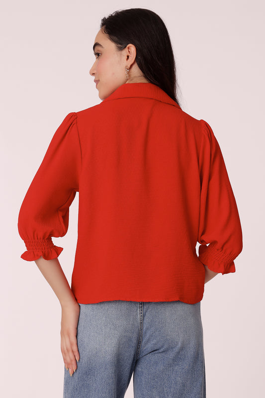 women  collared shirt with puff sleeves - extra image 2