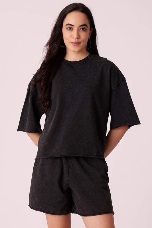 women overdye tshirt - Black