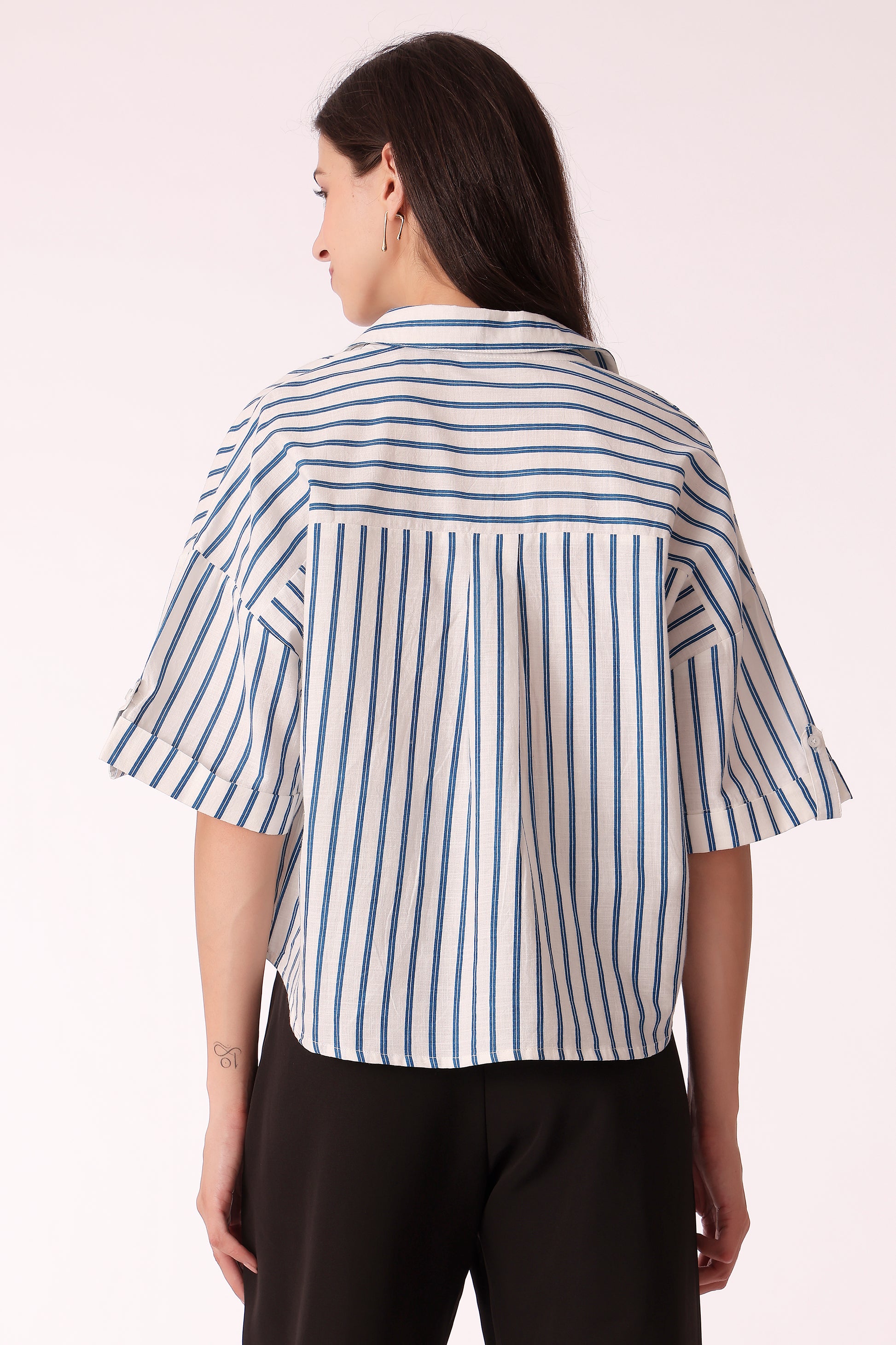 women relaxed fit striped cotton shirt - extra image 2
