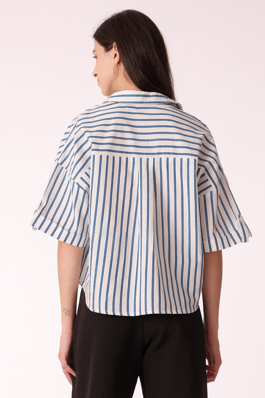 women relaxed fit striped cotton shirt - extra image 2