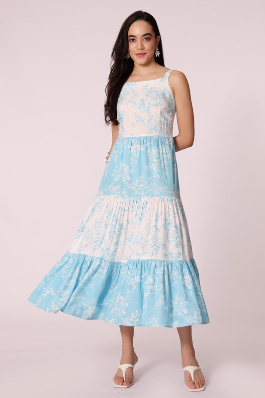 printed flare dress - Blue