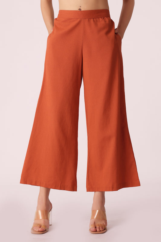 woven cotton slub pants - Rust