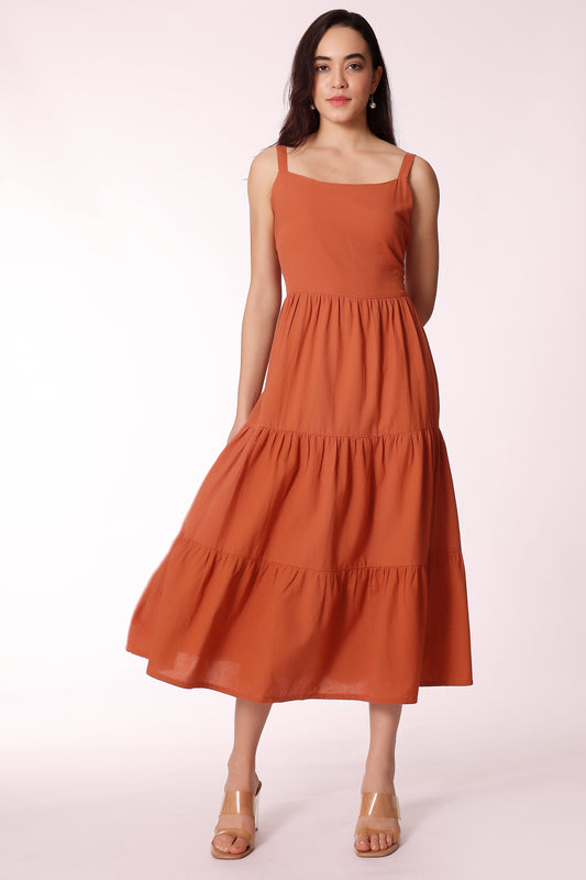 printed flare dress - Rust