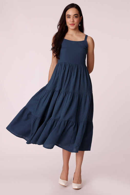 printed flare dress - Navy