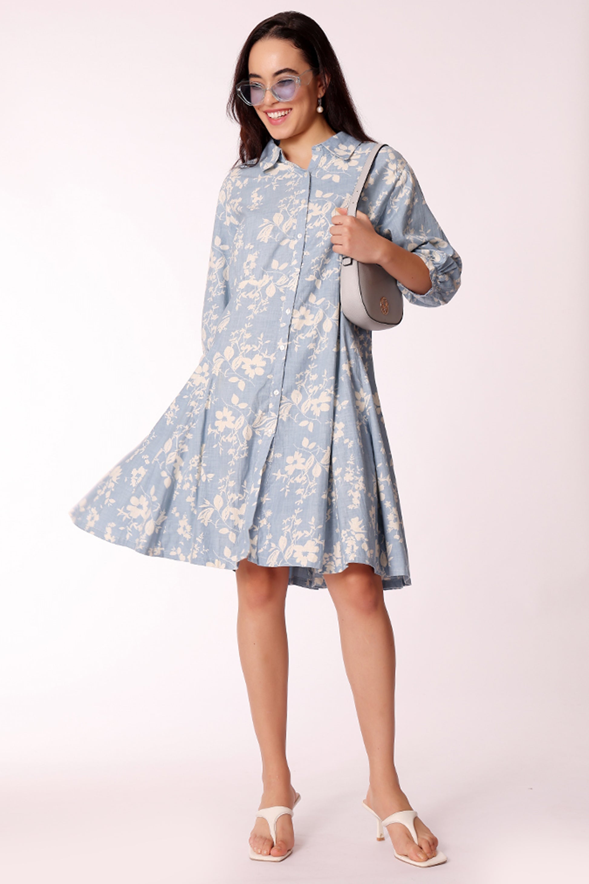 women printed button down dress - extra image 3