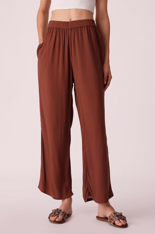 women woven rayon pants - Brown