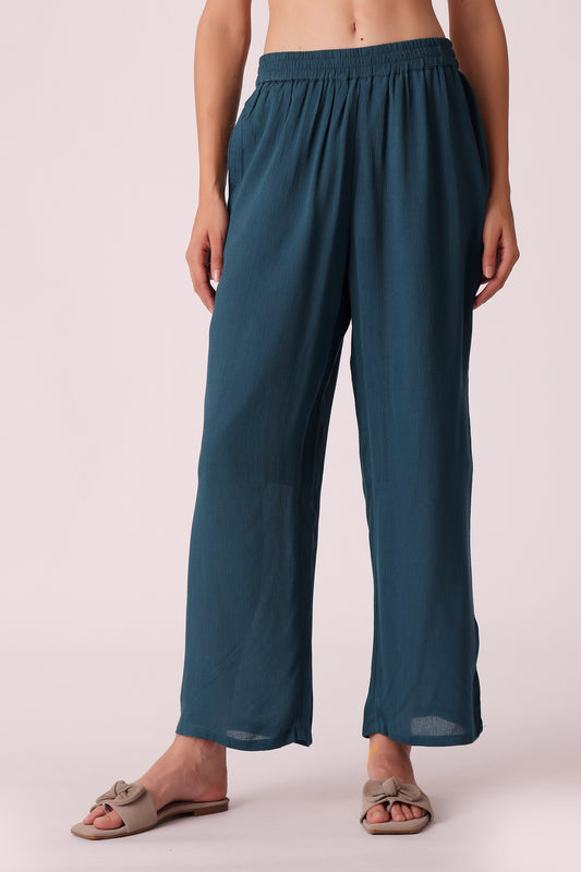 women woven rayon pants - Teal