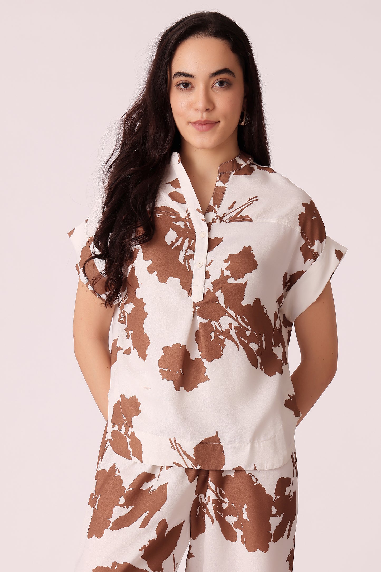 womens relaxed fit printed shirt - Brown
