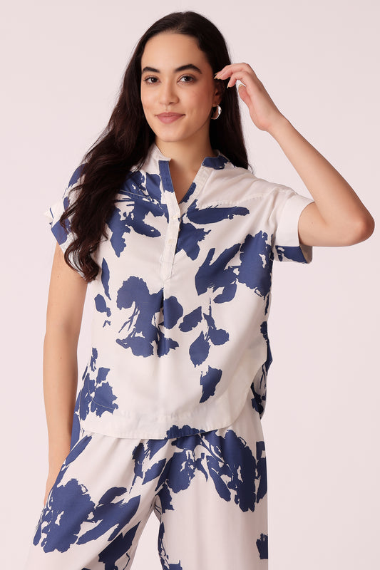 womens relaxed fit printed shirt - Navy