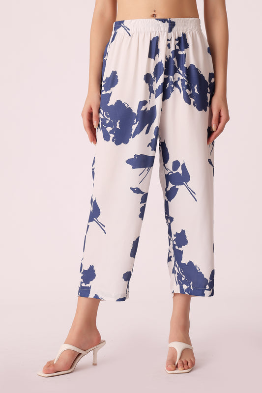 women printed relaxed fit pants - Navy