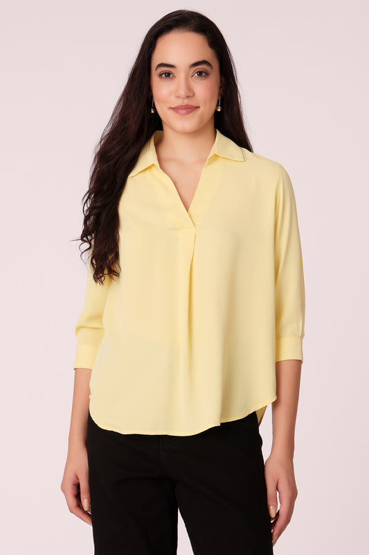 womens v neck top - L.Yellow