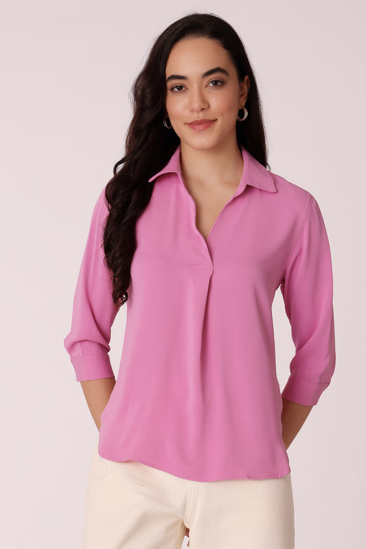 womens v neck top - L.Pink