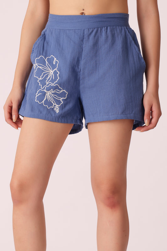 women double cloth shorts - Blue