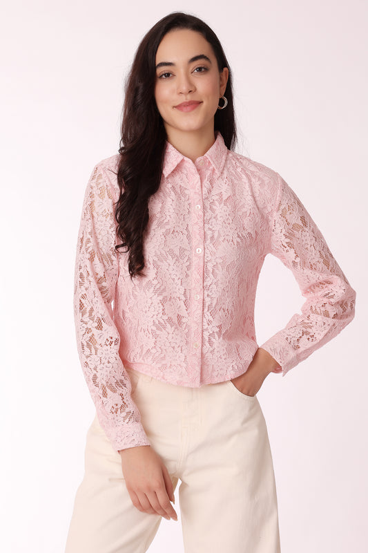 floral lace button-down shirt - Peach