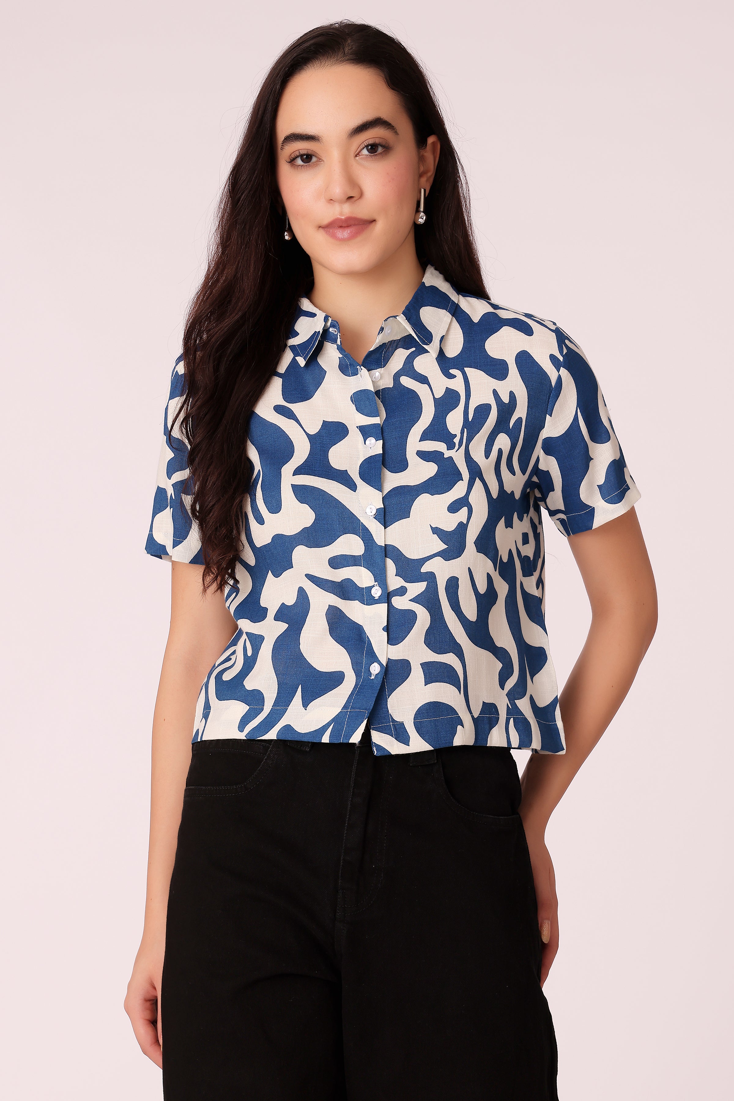 all-over printed casual shirt - Navy