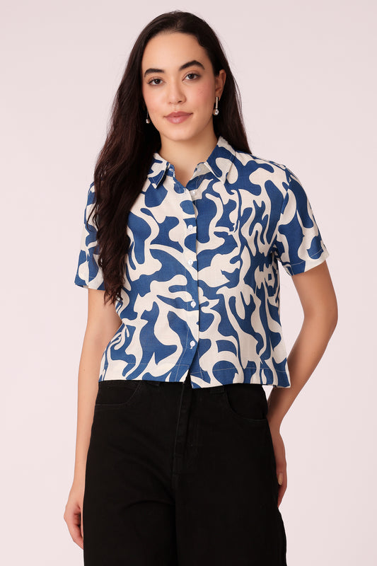all-over printed casual shirt - Navy