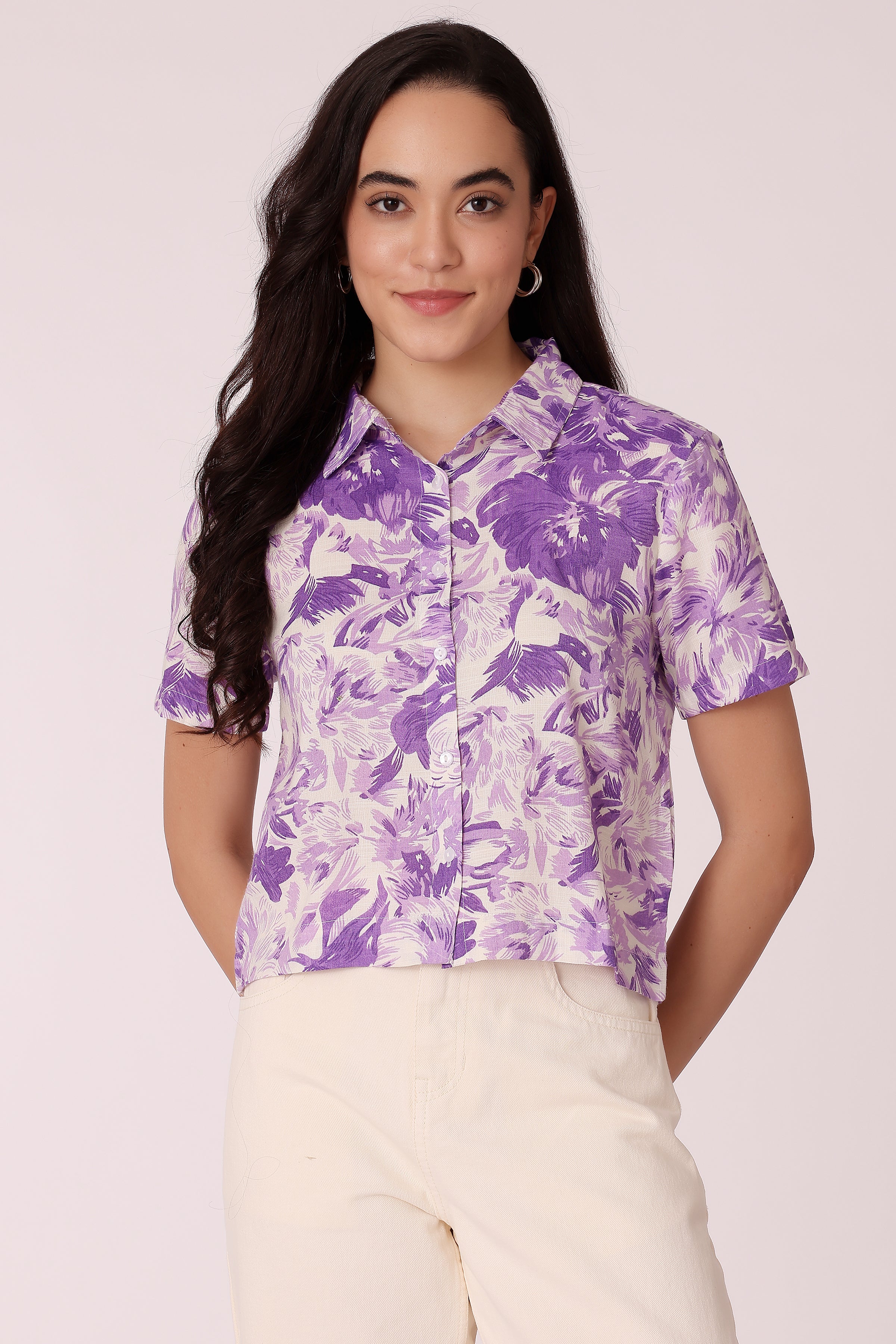 all-over printed casual shirt - Purple