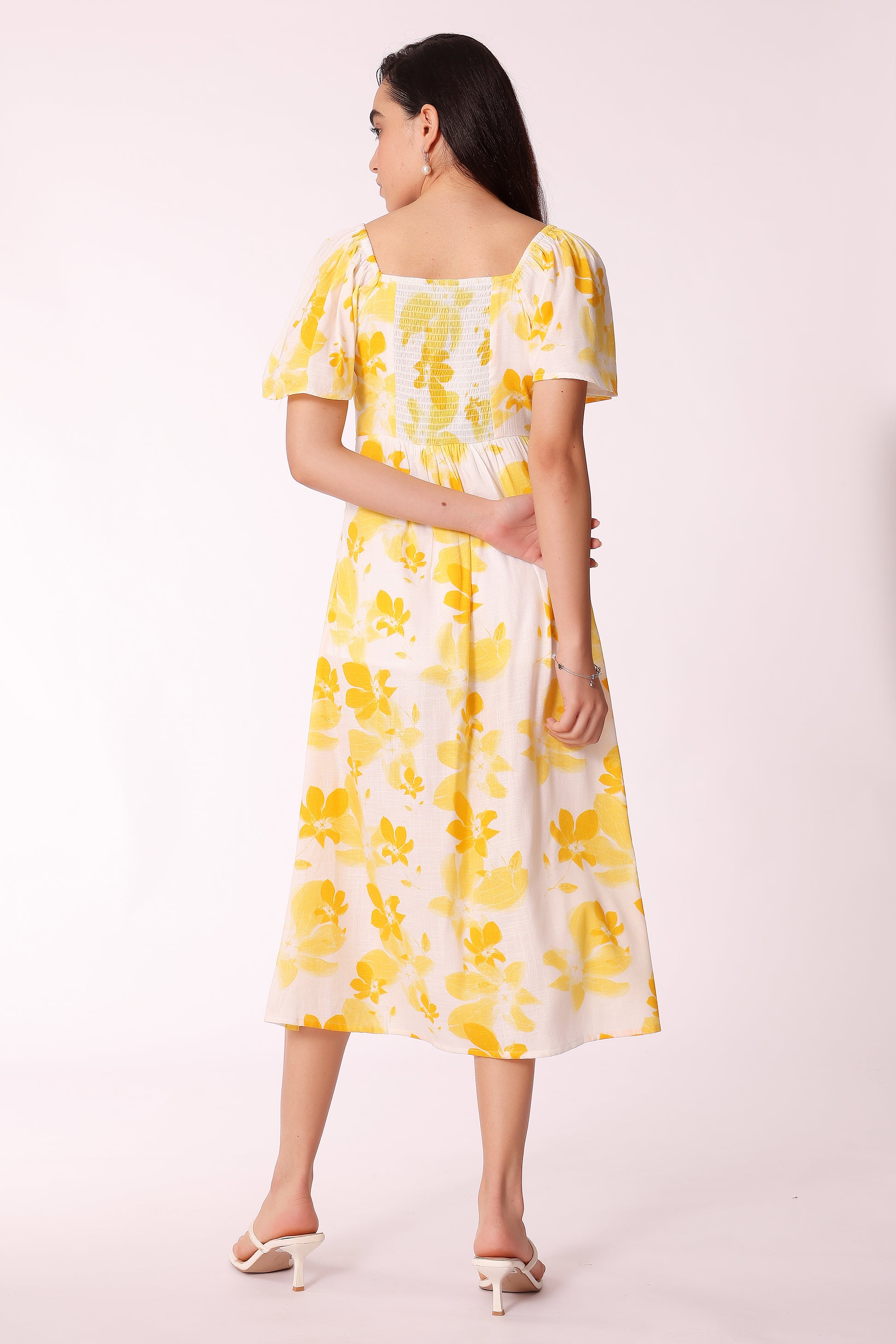 women square neck puff sleeve floral dress - extra image 2