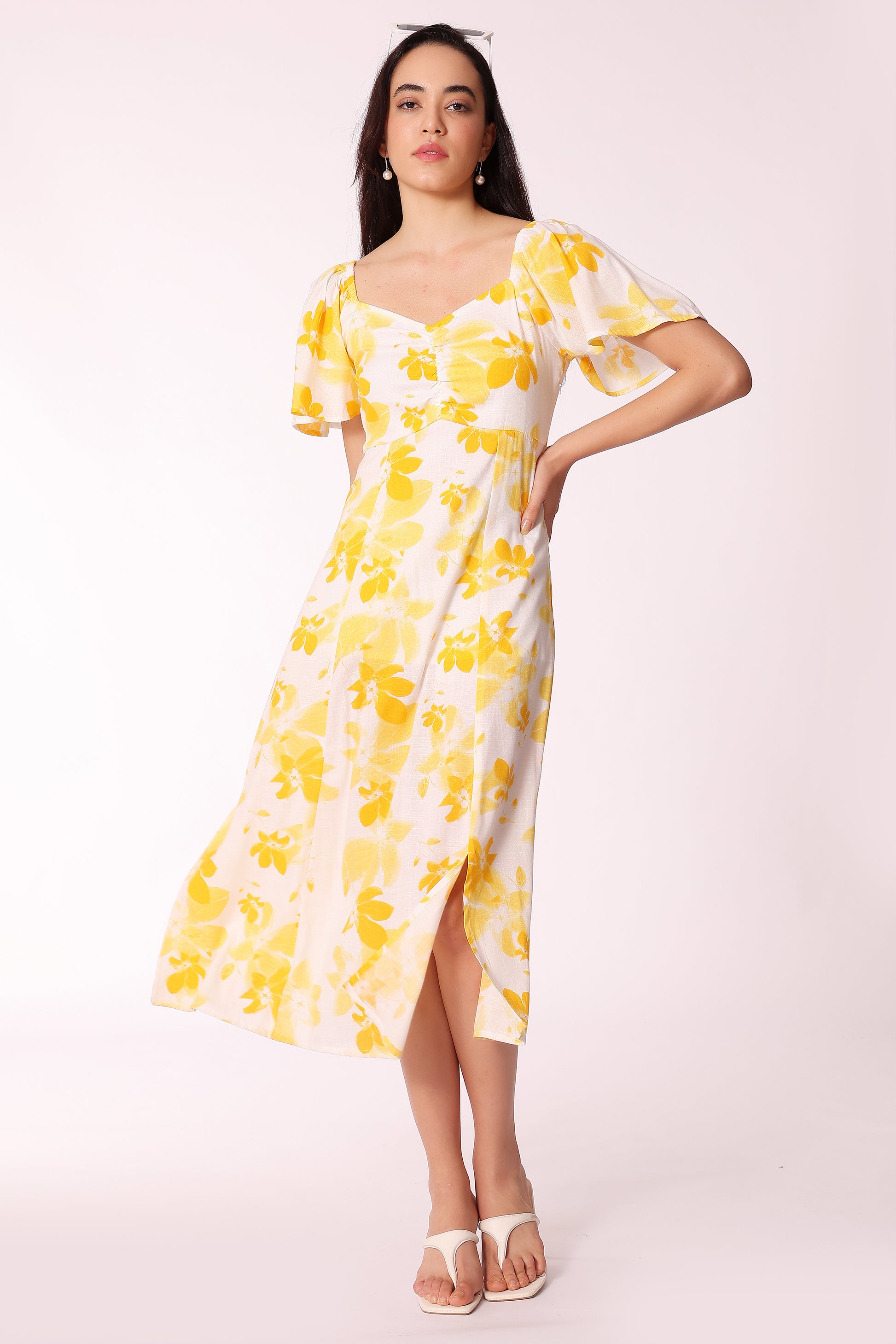 women square neck puff sleeve floral dress - extra image 3