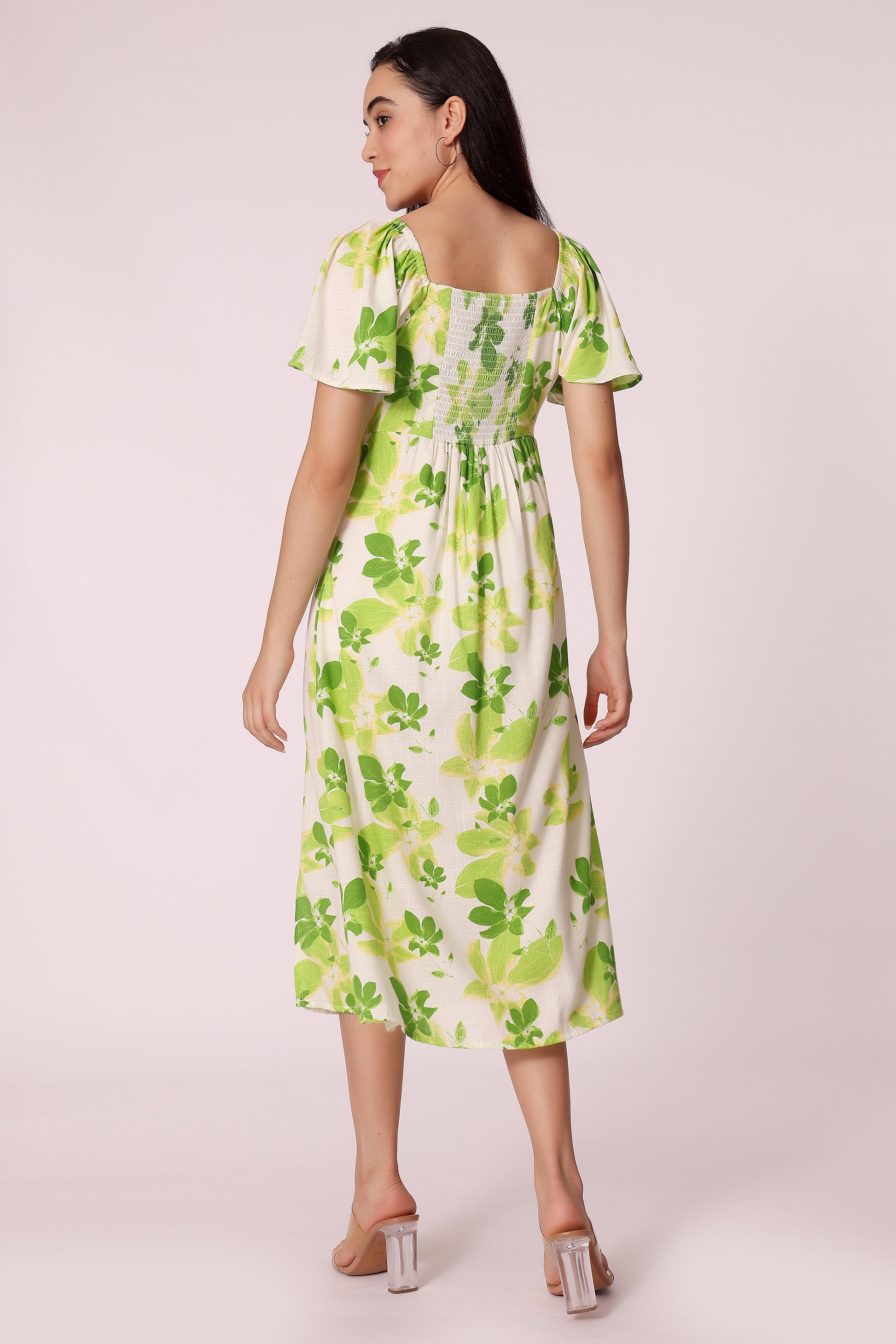 women square neck puff sleeve floral dress - extra image 2