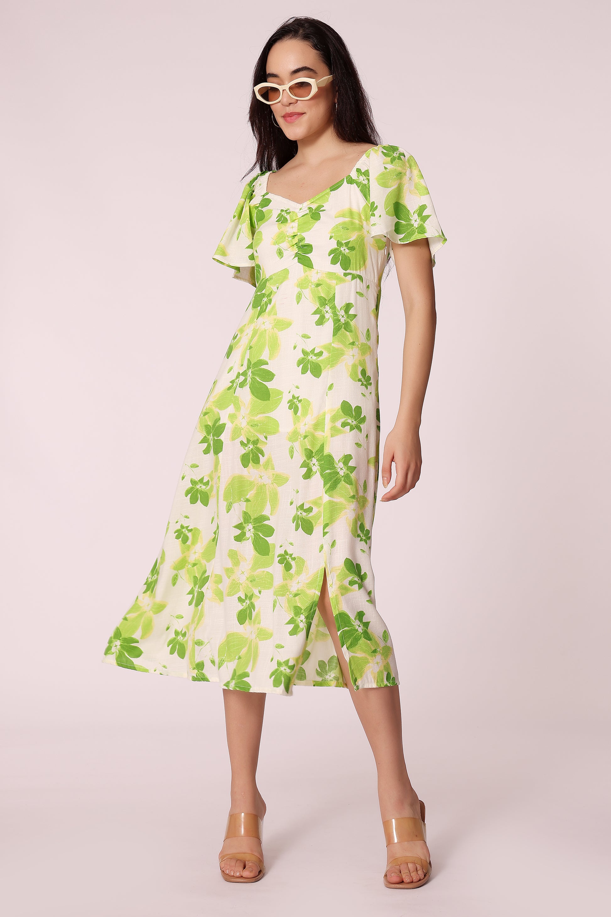 women square neck puff sleeve floral dress - extra image 3