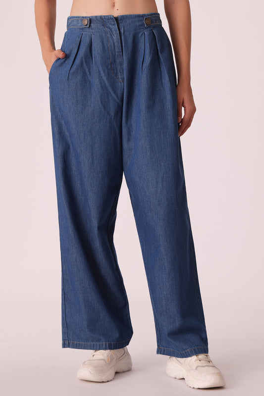 pleated loose trousers - Mid Blue