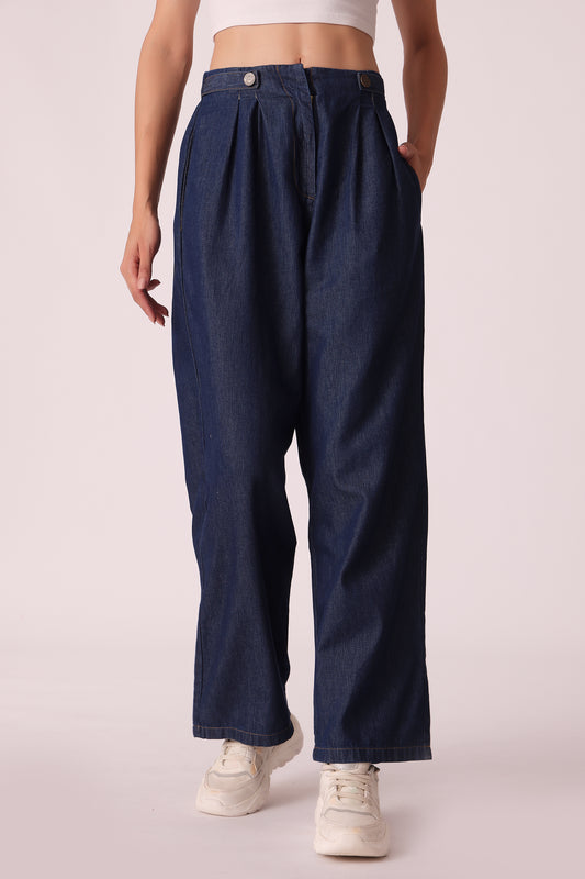 pleated loose trousers - Dark Indigo