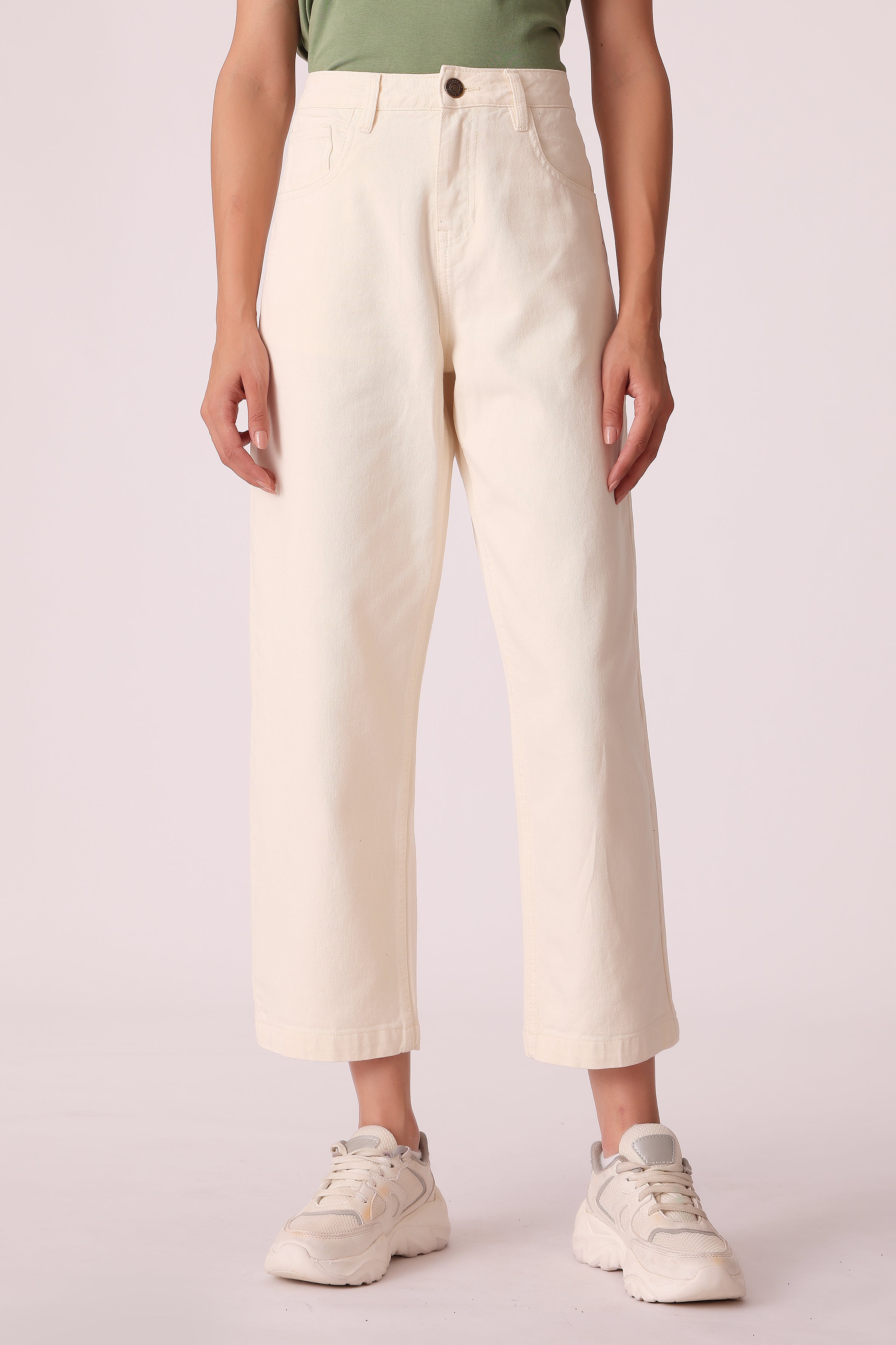 wide leg high-rise jeans - Ecru