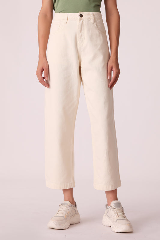 wide leg high-rise jeans - Ecru