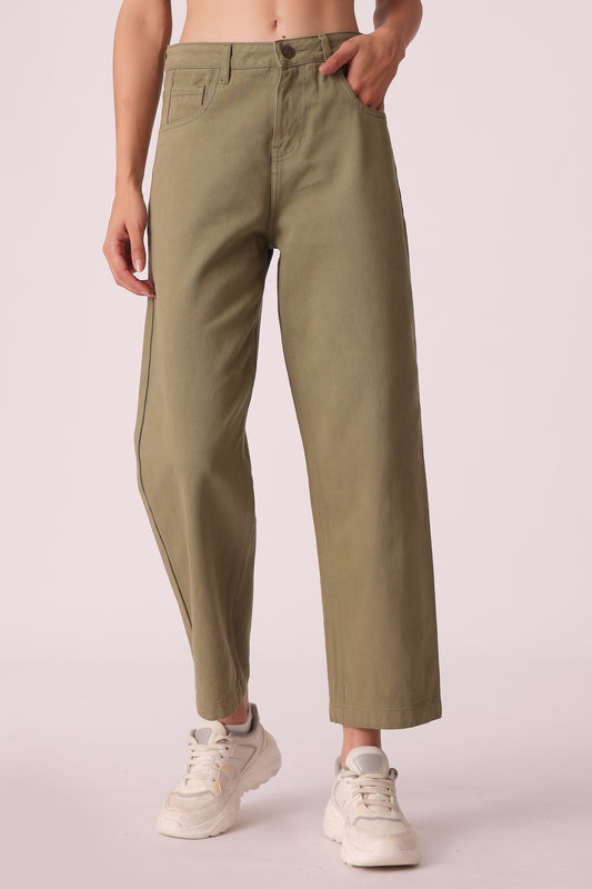 wide leg high-rise jeans - Olive