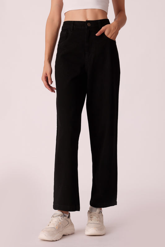 wide leg high-rise jeans - Black