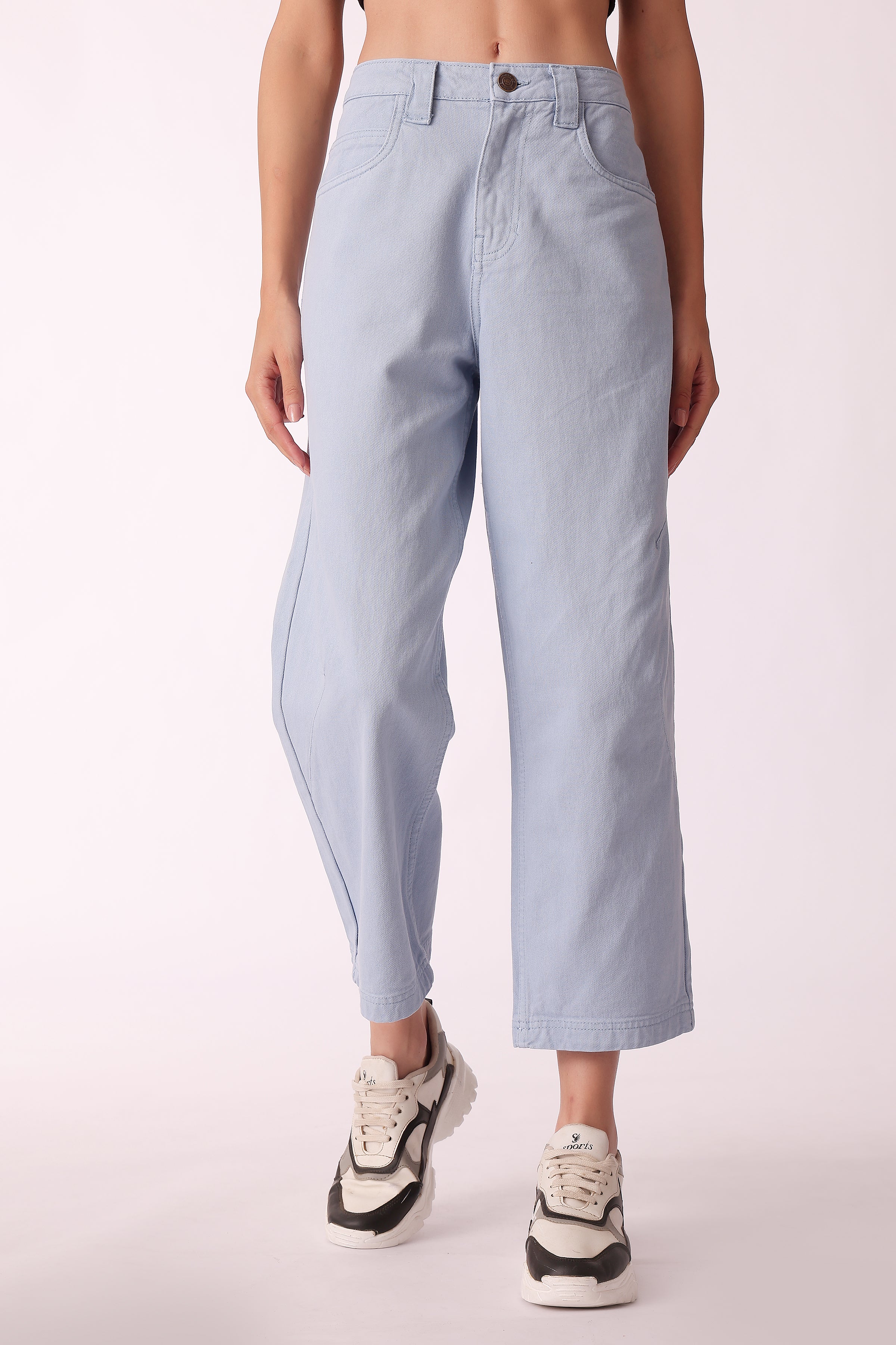 women baggy barrel fit jeans - Sky Blue