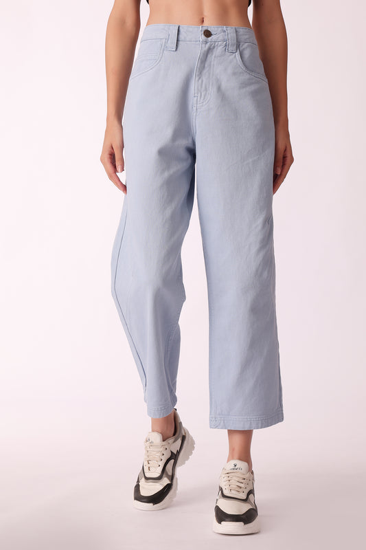 women baggy barrel fit jeans - Sky Blue