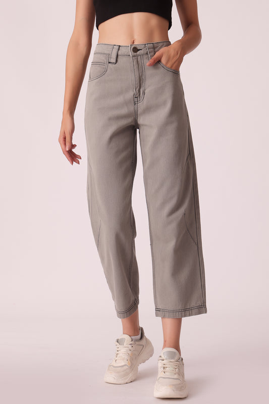 women baggy barrel fit jeans - Light Grey