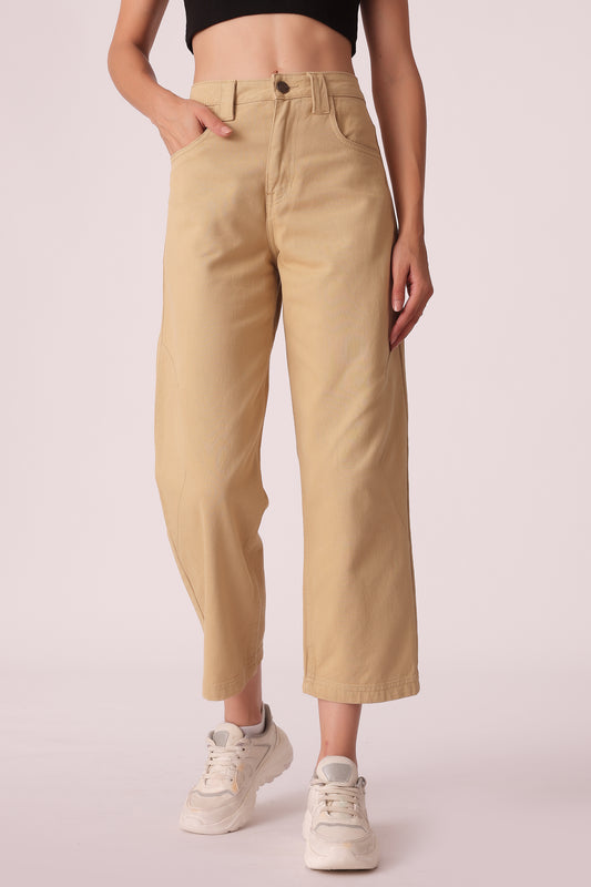 women baggy barrel fit jeans - Khaki