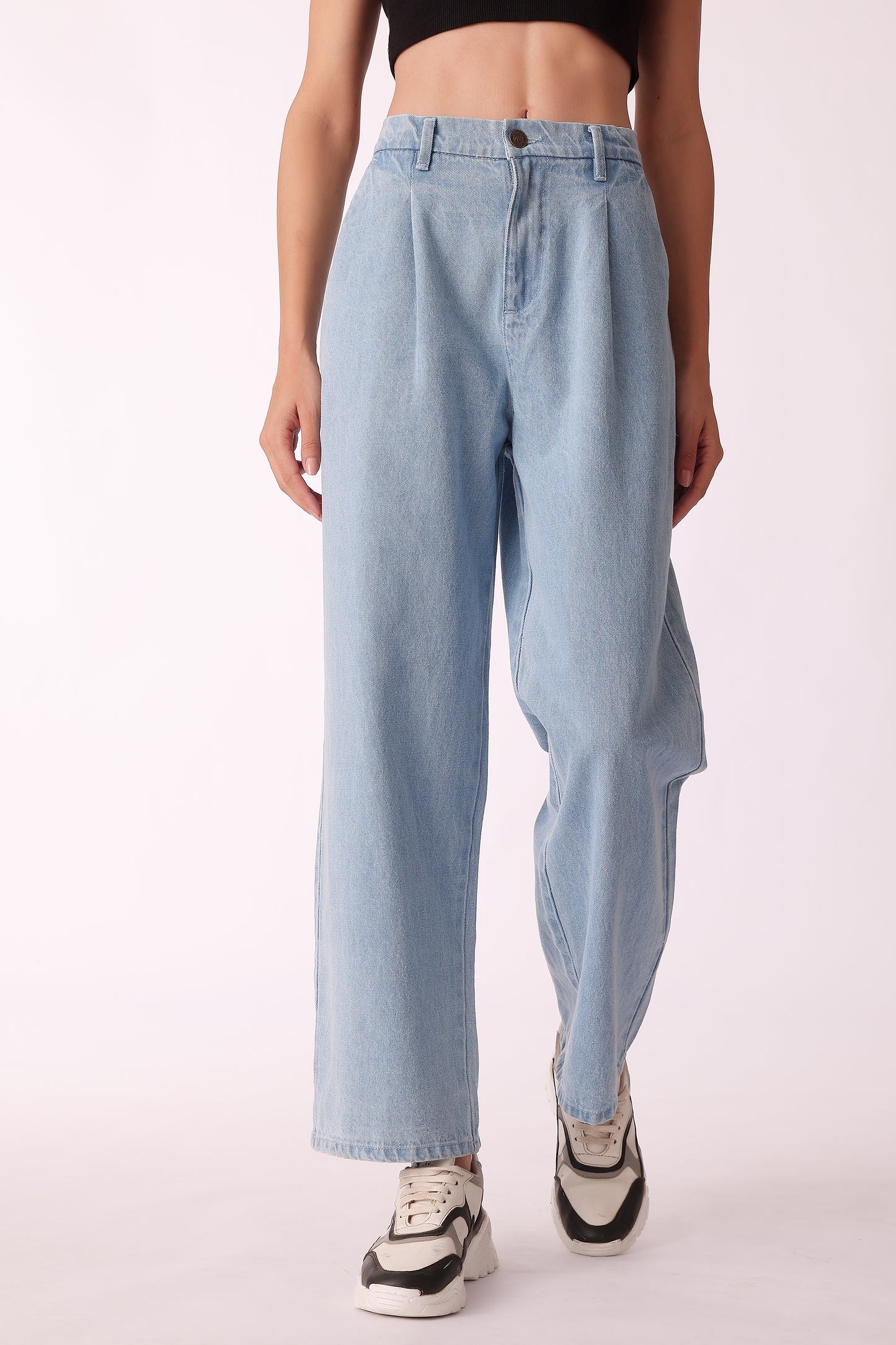 pleated cotton jeans - Ice Blue
