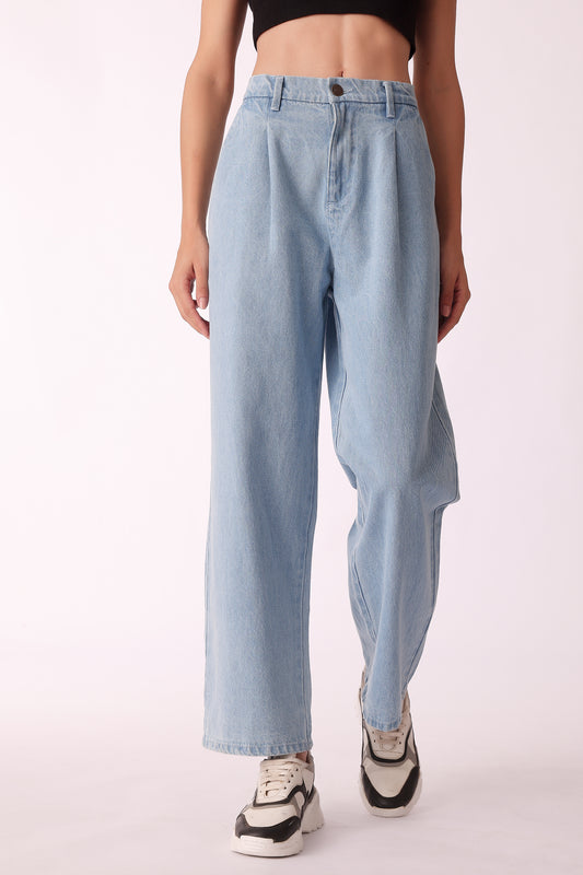 pleated cotton jeans - Ice Blue