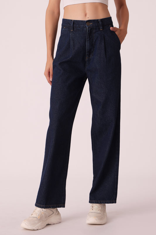 pleated cotton jeans - Dark Indigo