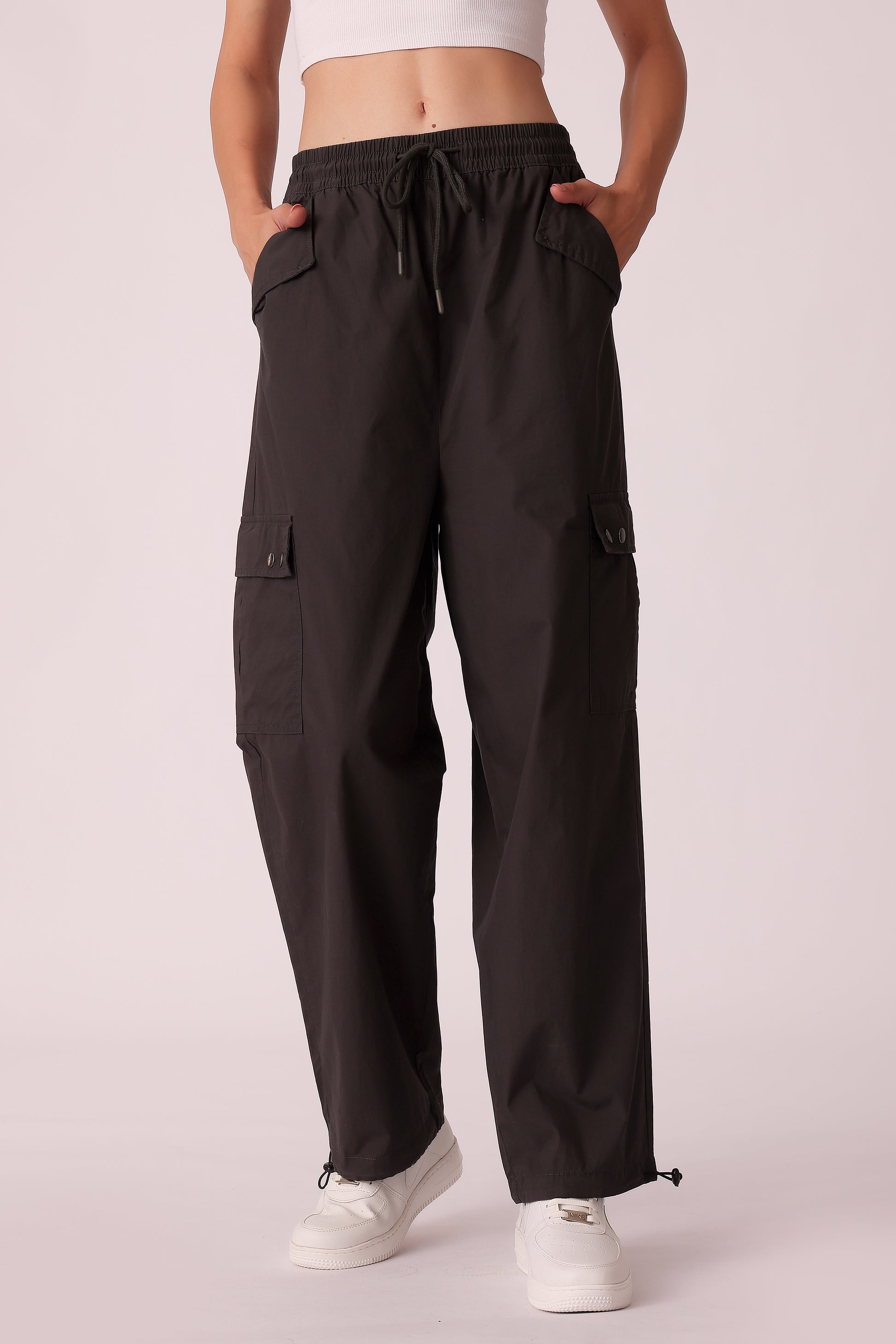 western cargo casual solid color pants - Grey