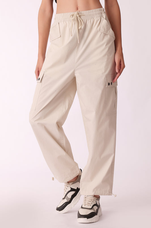 western cargo casual solid color pants - Beige