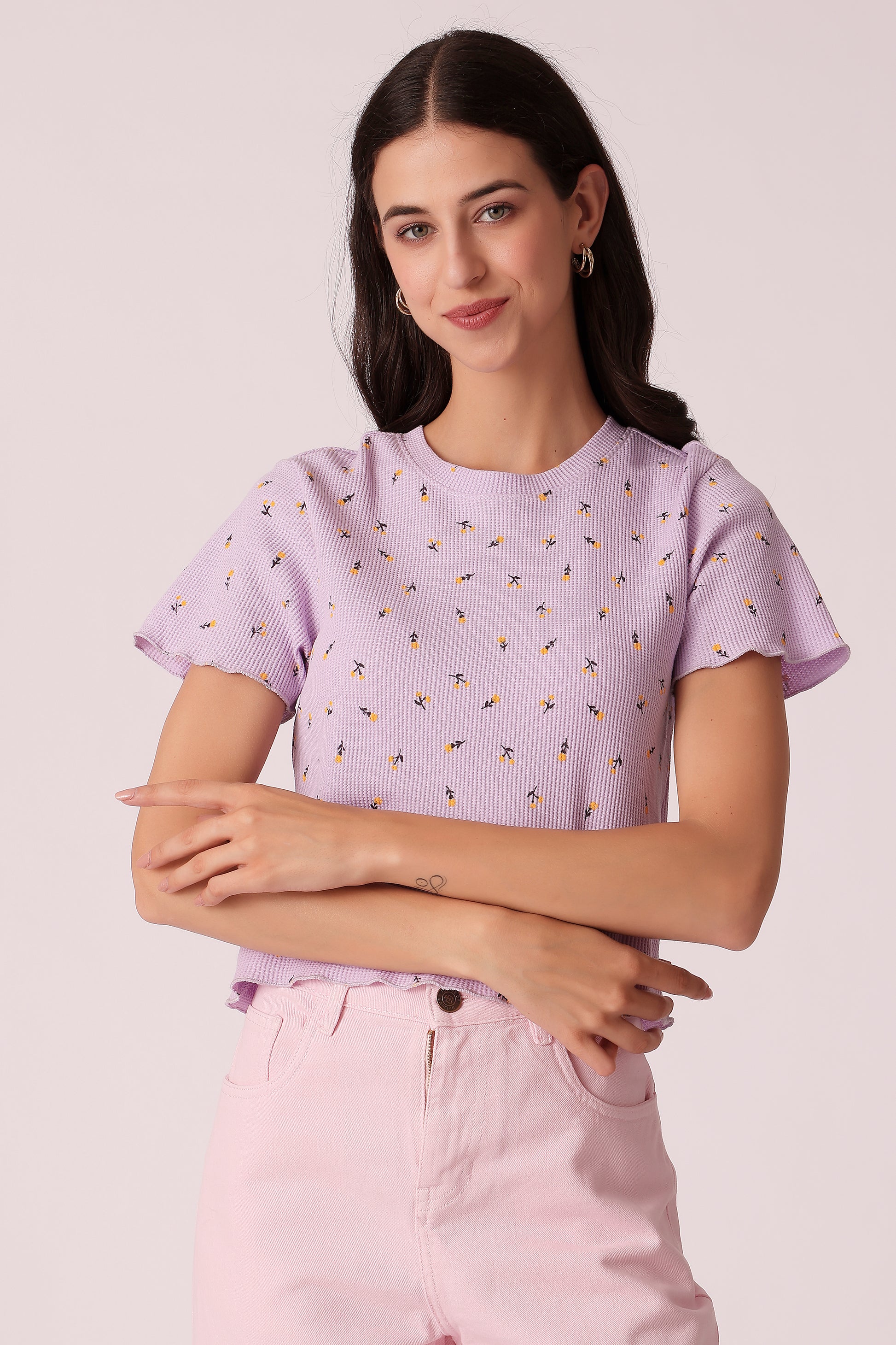 womens ribbed all over top - Lavender