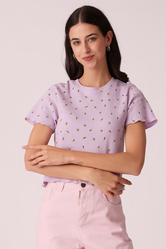 womens ribbed all over top - Lavender