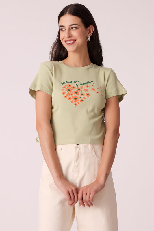 womens ribbed cotton top - Light Green