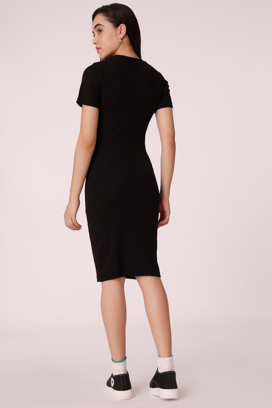 solid rib knit fitted dress - extra image 2
