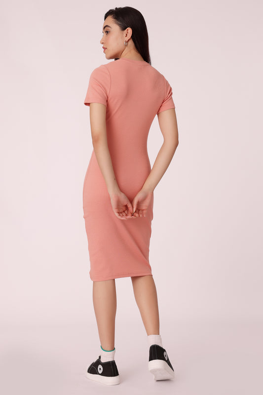 solid rib knit fitted dress - extra image 2